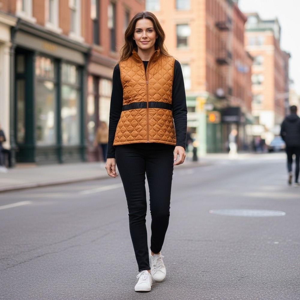 Nike Aerolayer Women XL Burnt Orange‎ Quilted Running Vest Full Zip